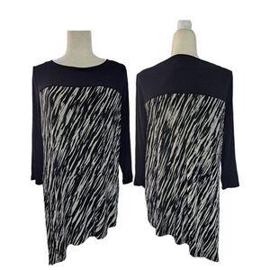 Chico's Travelers Women Asymmetrical Black  3/4 Sleeve Vacation Travel Top 2 -M